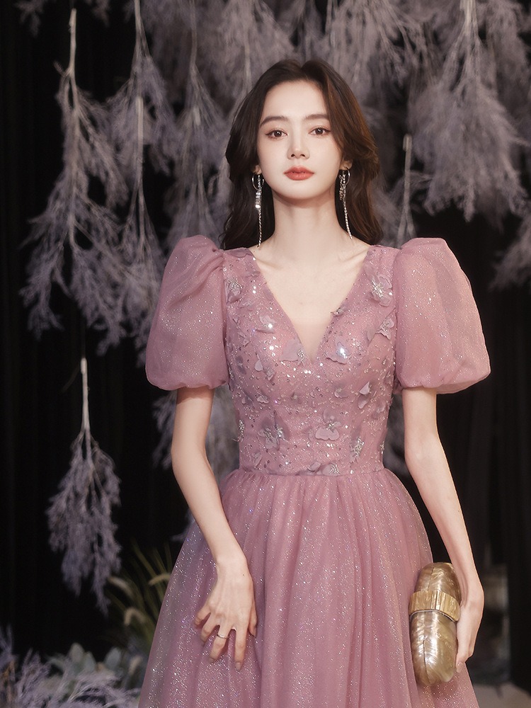 晚礼服粉色裙女宴会轻奢小众高端法式高级感生日气质名媛伴娘服夏