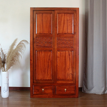 香樟木实木推拉门衣柜新中式衣橱家用卧室挂衣柜立柜樟木滑移门柜