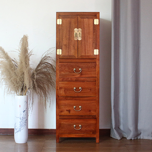 香樟木四斗柜新中式简约斗橱客厅收纳柜沙发边角柜实木带门斗柜