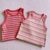 2025夏季 弹力T恤 上衣条纹儿童夏款 纯棉韩版 洋气女童背心吊带无袖