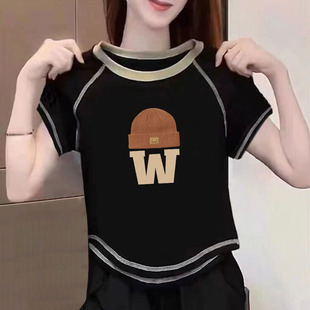 含棉打底衫女2025新款夏季圆弧形不规则百搭短袖T恤短款别致上衣