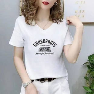 内搭打底修身 v领正肩纯色短袖 新款 t恤女夏季 显瘦百搭简约上衣 时尚