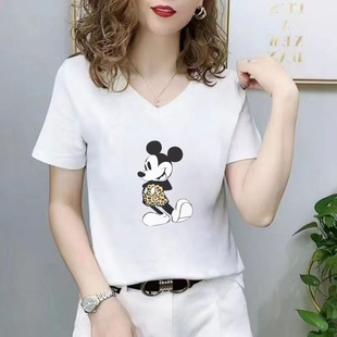 新款 v領正肩純色短袖 t恤女夏季 時尚 顯瘦百搭簡約上衣 內搭打底修身
