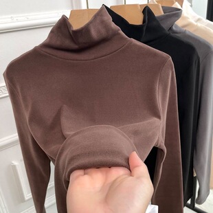 高端双面德绒高领打底衫女秋冬新款柔软亲肤弹力一体绒磨毛上衣女