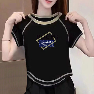 含棉打底衫女2025新款夏季圆弧形不规则百搭短袖T恤短款别致上衣
