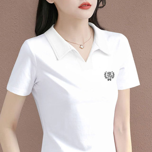 正肩半袖 慵懒风polo领短袖 爆款 t恤女2025年新款 洋气减龄上衣 夏季