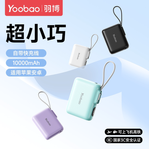 羽博超迷你自带线便携快充充电宝