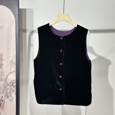 100桑蚕丝丝绒马甲女两面穿气质宽松休闲百搭时尚真丝上衣