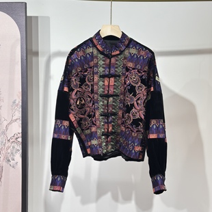 高端秋冬国风重工真丝丝绒刺绣上衣新中式 百搭高定气质外套棉服女