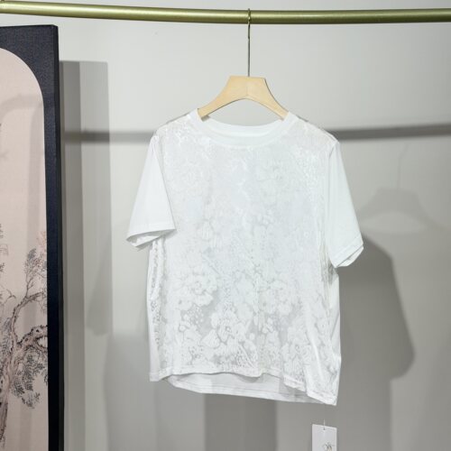 新中式桑蚕丝圆领短袖T恤女