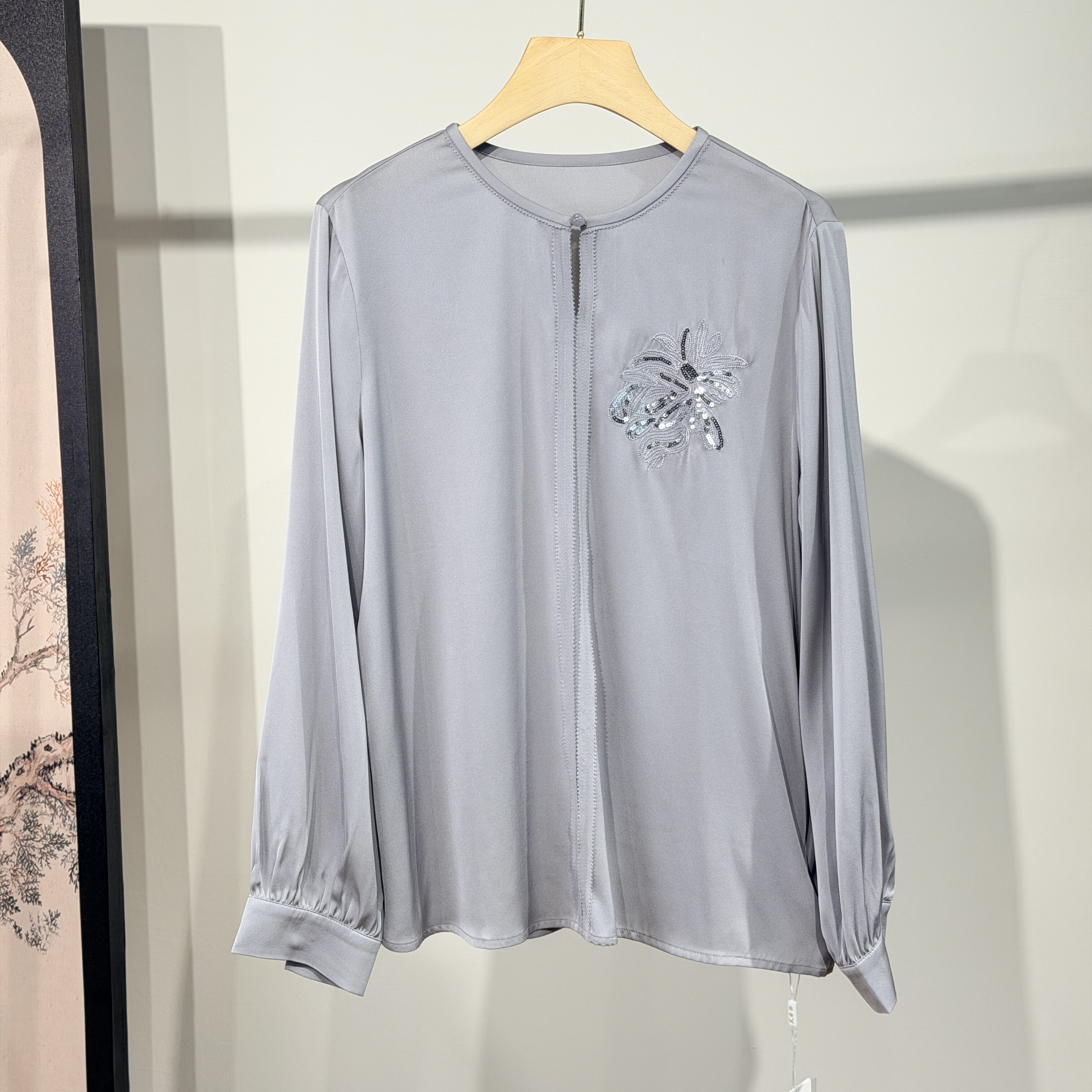 夏季长袖桑蚕丝弹力显瘦女衬衫