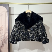 店铺实拍 90鹅绒服 复古民族风超大水貂毛领短款 设计师款 高端女装