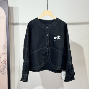 品牌香云纱外套短款小个子妈妈年轻款春秋真丝桑蚕丝上衣杭州正品