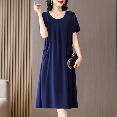 棉绸睡衣女妈妈连衣裙有口袋