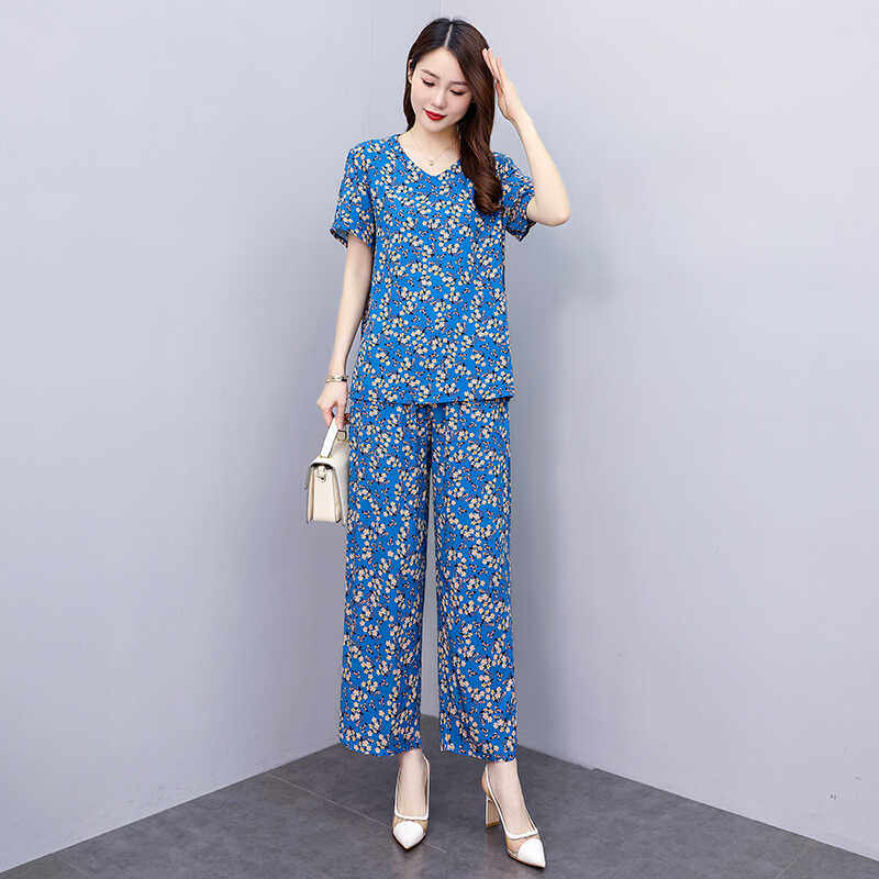 中老年女装衣服奶奶棉绸睡衣妈妈夏装套装上衣短袖两件套装家居服