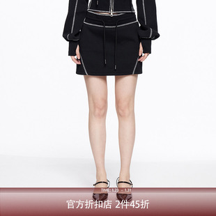 CNLEEWEI秋冬新款小众休闲运动风低腰撞色线卫衣短裙设计感女