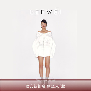 CNLEEWEI秋季新款简约高级休闲版型一字肩运动衬衫长袖连衣裙