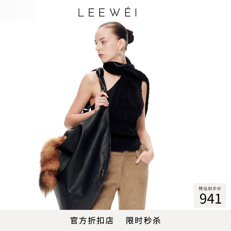 CNLEEWEI夏季新款大容量托特包毛毛挂饰慵懒大单肩包
