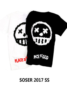 破碎恶魔鬼脸小丑笑脸字母短袖男女情侣款T恤 SOSER-17SF