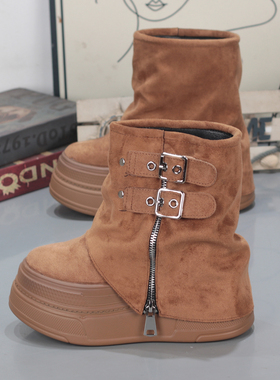 厚底10-12cm增高裤管设计马丁靴2025秋冬加绒棉靴超高跟裤管靴女