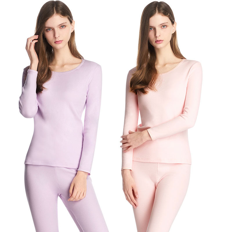 三枪秋衣女内穿纯棉薄款V领上衣长袖全棉圆领中厚单件打底棉毛衫