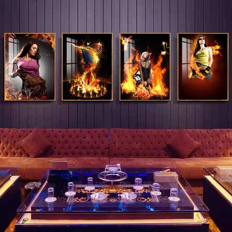 迪厅包厢轻奢沙发背景墙挂画个性火焰美女墙面ktv酒吧夜店装饰画