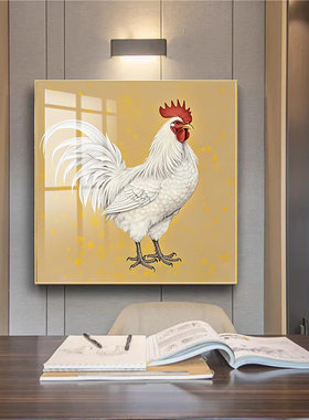 白色鸡画雄鸡挂画单幅板画
