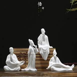 禅意白瓷人物李白中式水培小摆件陶瓷小和尚盆景鱼缸造景客厅装饰