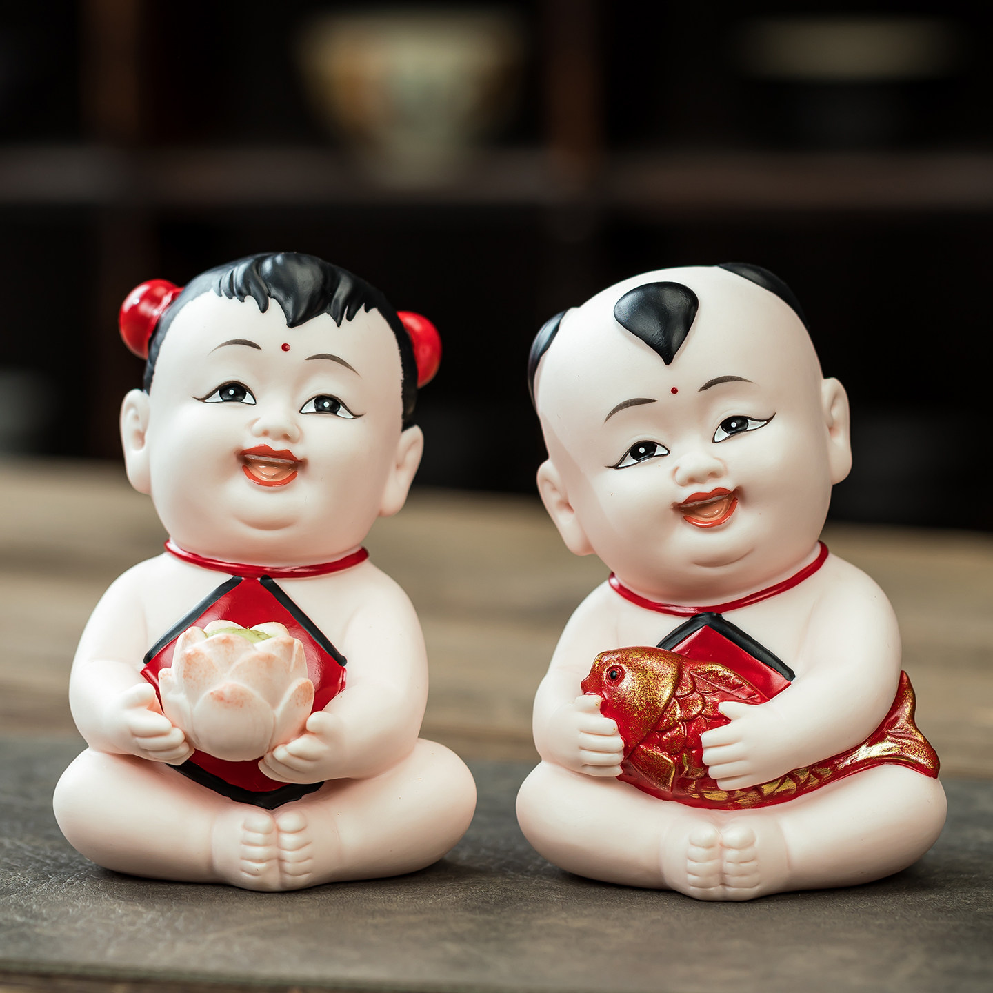 招财童子娃娃婚庆礼品早生贵子金童玉女男宝宝陶瓷福娃家居摆件