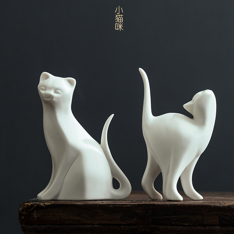 创意简约现代家居摆件陶瓷可爱小猫咪萌宠桌面盆景客厅软装装饰品