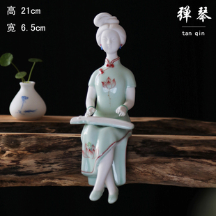 精品青花瓷古典琴棋仕女摆件 陶瓷仿古美女人物玄关客厅中式摆件