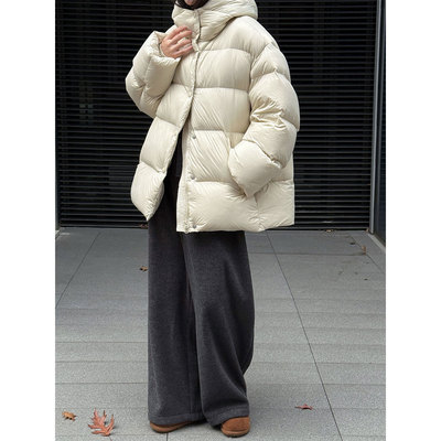 90鹅绒连帽中长款冬季保暖羽绒服