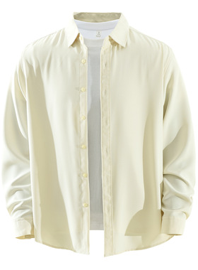 7637新款日系简约长袖衬衫男士时尚百搭文艺休闲宽松上衣