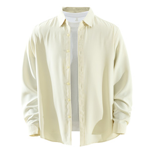 男士 7637新款 青年翻领日系简约长袖 衬衫 百搭文艺休闲宽松上衣 时尚