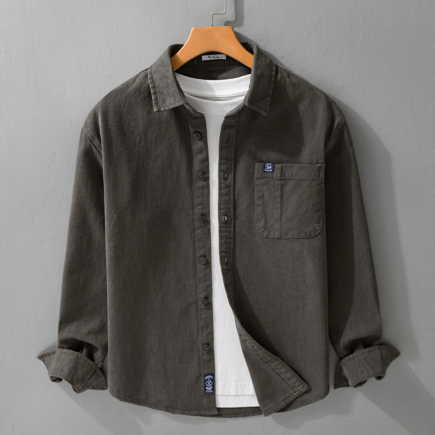 秋冬季男装阿美咔叽工装休闲长袖衬衫纯棉大码宽松青年男上衣8022