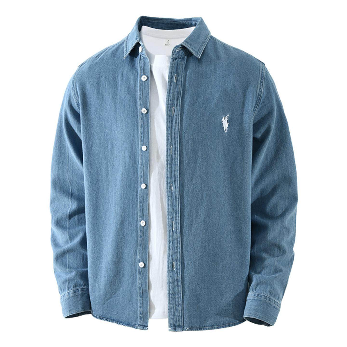 7856日系牛仔潮流长袖衬衫男士时尚百搭文艺休闲宽松翻领上衣外套,男装,牛仔衬衫,淘宝优惠券,粉丝福利购,淘宝优惠卷