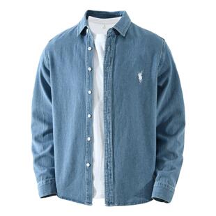 时尚 男士 百搭文艺休闲宽松翻领上衣外套 衬衫 7856日系牛仔潮流长袖