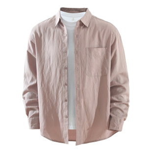 时尚 7950新款 男士 衬衫 百搭文艺休闲宽松翻领上衣外套 日系简约长袖