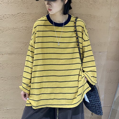 TYJR秋季新款宽松条纹长袖T恤女