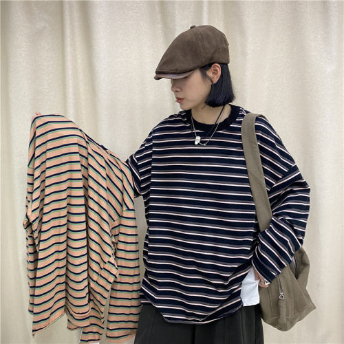 TYJR秋季新款2025韩版宽松圆领时尚百搭纯棉条纹长袖T恤女55810