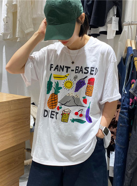 TT TY1980夏季新款女装2024韩版宽松圆领印花纯棉短袖T恤女95509