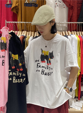 TYJR 夏季新款女装2025韩版宽松圆领卡通印花纯棉短袖T恤女53300