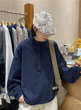 TYJR秋季新款女装2025韩版宽松百搭立领半开衫长袖卫衣女55767