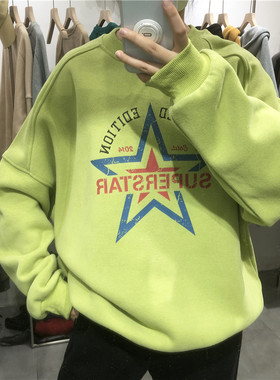 TY1980冬新款长袖韩版宽松圆领bf慵懒风印花加绒加厚卫衣女212505