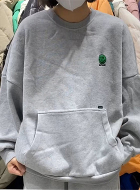 TY1980冬新款女装韩版宽松圆领长袖口袋加绒加厚卫衣女上衣213232