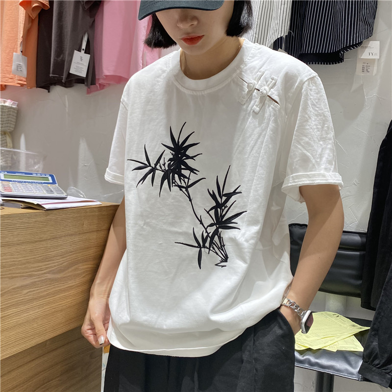 TYJR宽松国风短袖T恤女2024新款