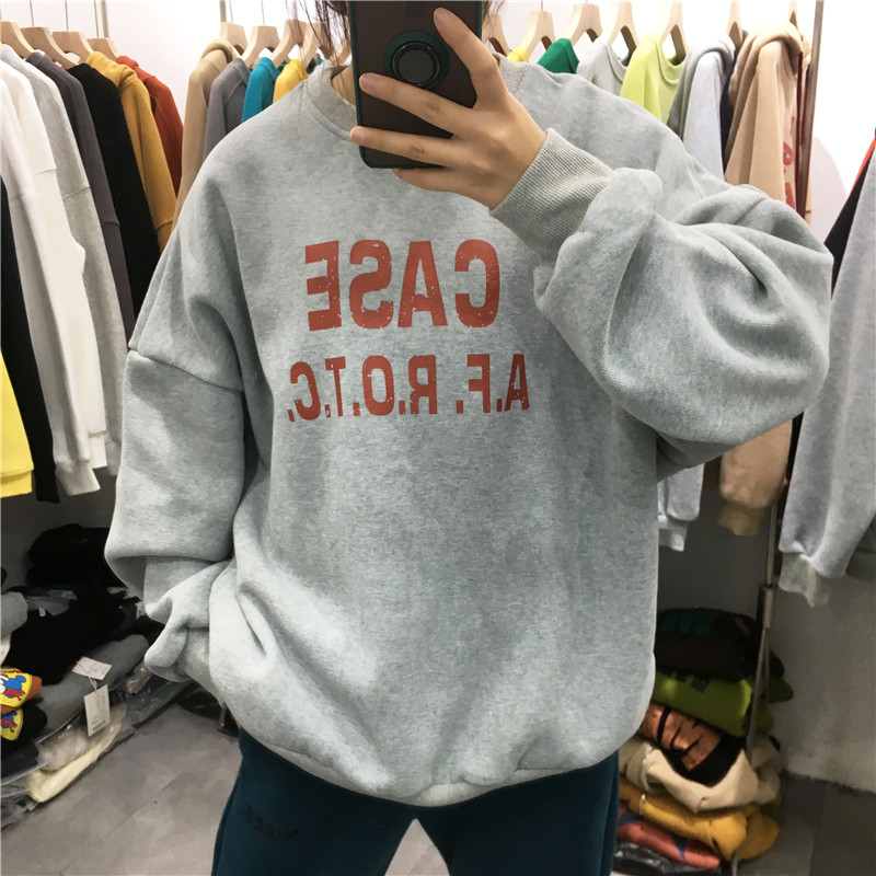 韩版圆领宽松百搭加绒加厚卫衣女