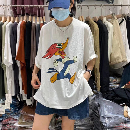 TYJR夏季新款2023韩版宽松百搭不规则卡通印花短袖T恤女上衣86251