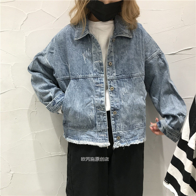 春季新款百搭长袖流苏牛仔外套