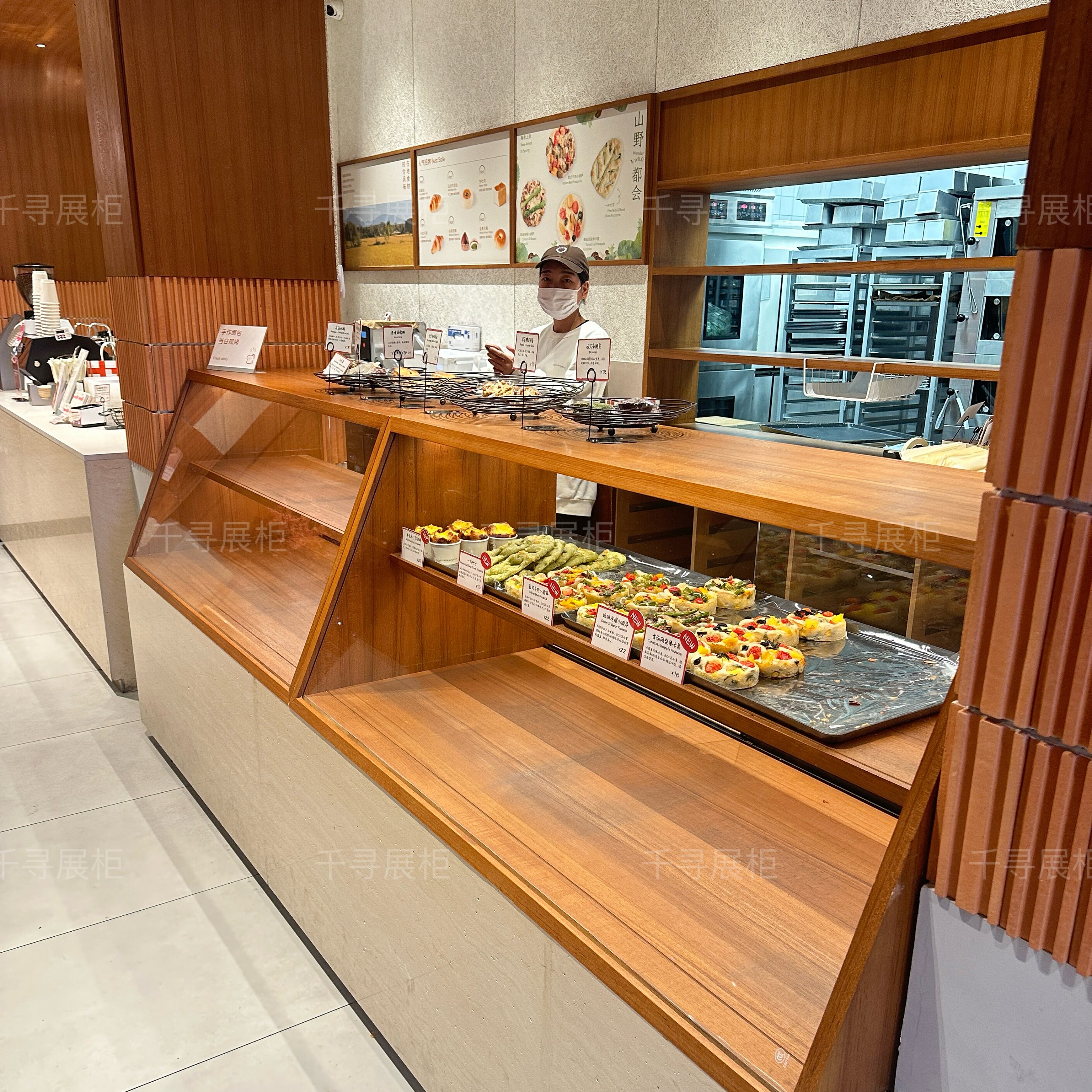 定制日式面包柜面包展示柜中岛柜边柜日系烘焙原木玻璃开放式展柜
